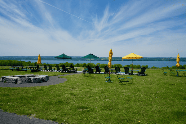 Outdoor seating area at Boundary Breaks Winery in Finger Lake Wine Country, New York