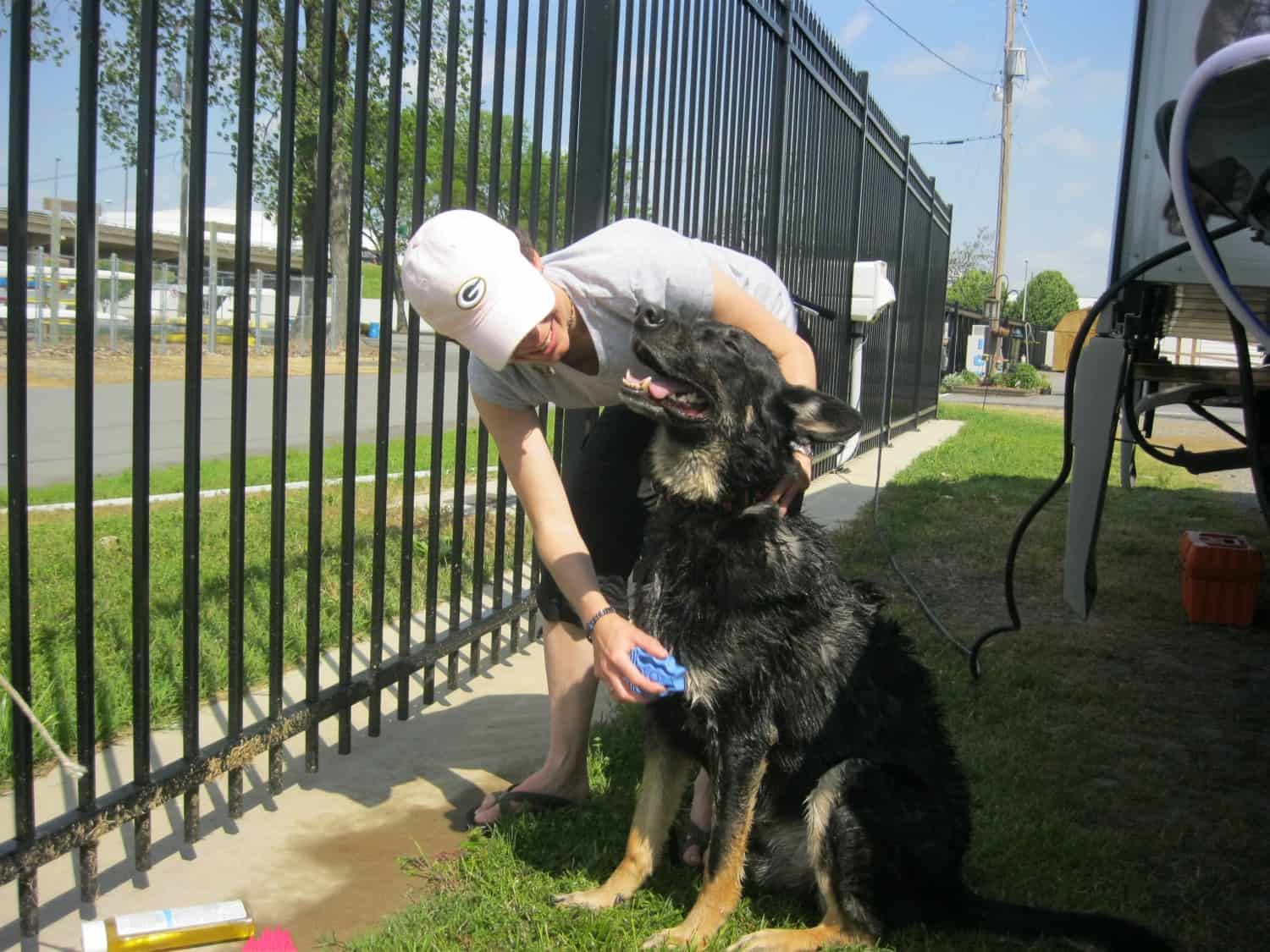 Buster getting a bath