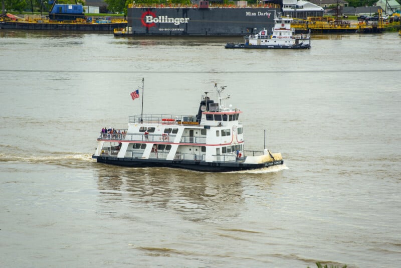 Pet Friendly Ferry Boat Col. Frank X Armiger on Mississippi River in New Orleans, Louisiana, USA. 