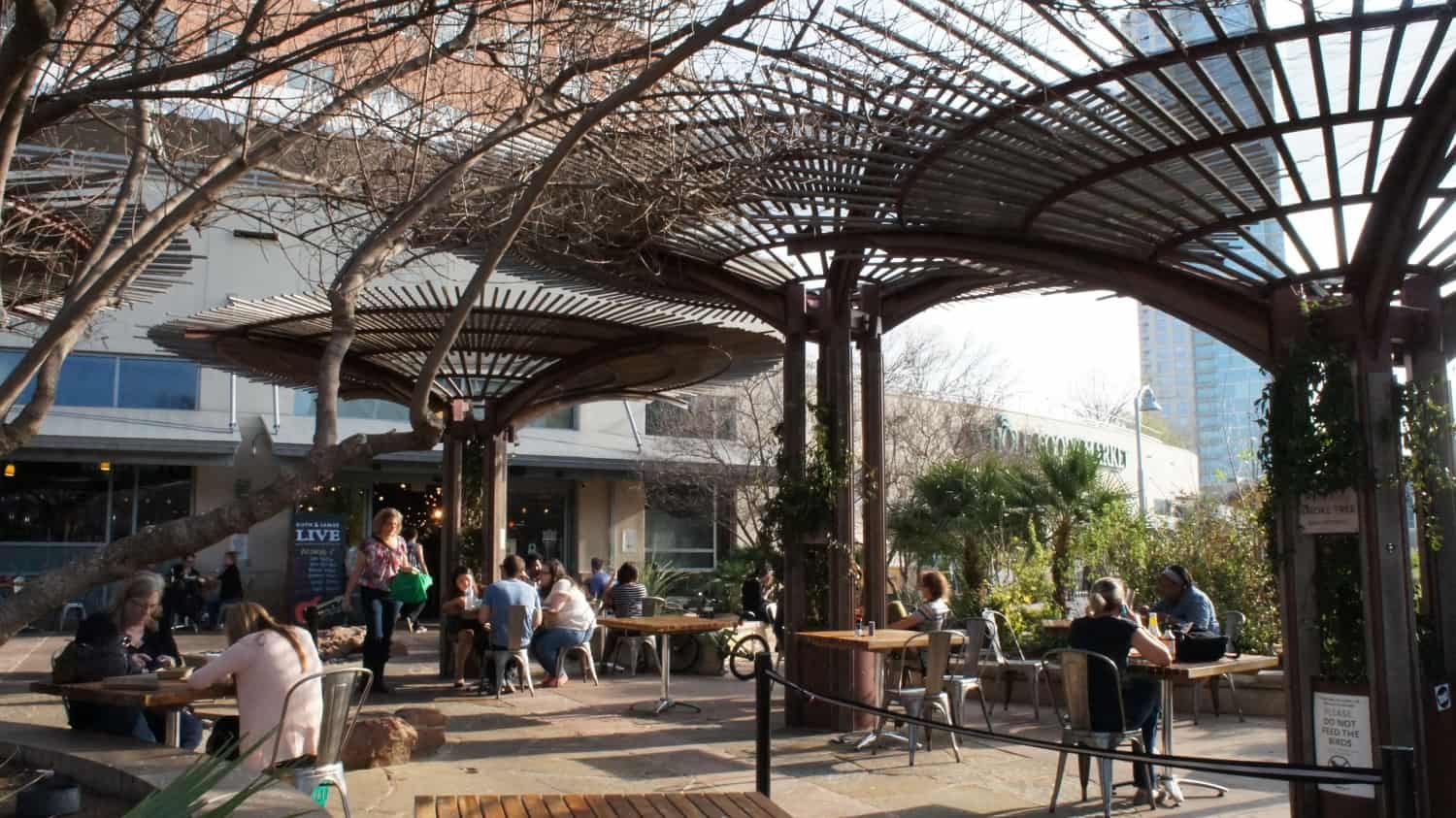 Dog friendly outdoor seating at Whole Foods in Austin, TX