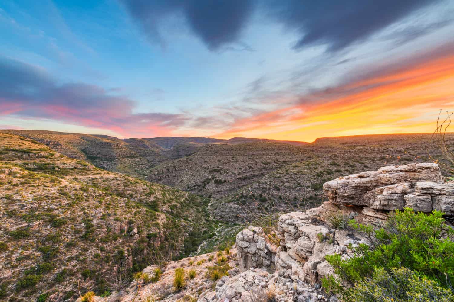 Carlsbad Cavern National Park, New Mexico, USA overlooking Rattlesnake Canyon just after sunset