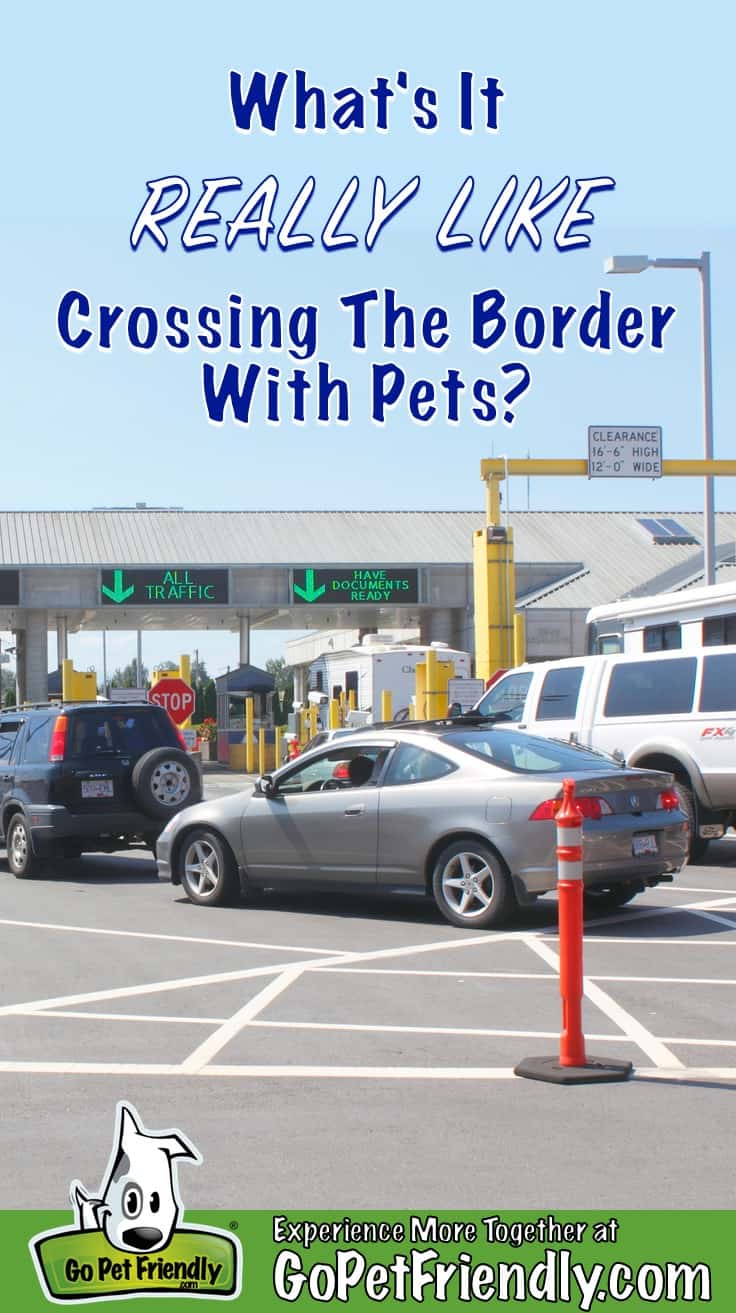 Cars lining up to cross the Canadian border from the US