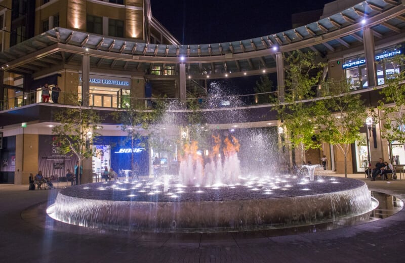 Fountain at the pet friendly City Creek Center, an upscale open-air shopping center in Salt Lake City, Utah