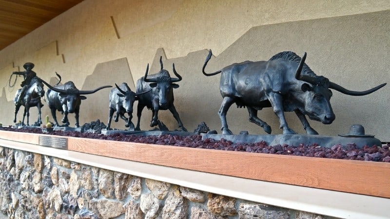 Sculpture of longhorn cattle in downtown Medora, ND