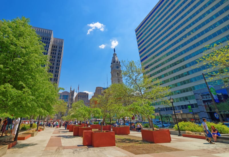 Philadelphia Walking Tour - Love Park
Philadelphia, USA - May 4, 2015: Love Park with tourists and Philadelphia City Hall on background. Tourists in the park. Pennsylvania, USA.