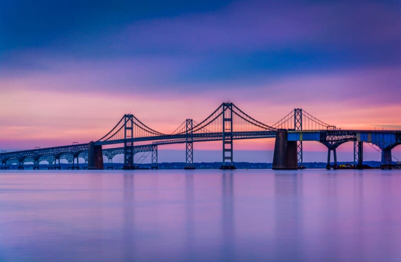 Long exposure of the Chesapeake Bay Bridge, from Sandy Point State Park, Maryland.