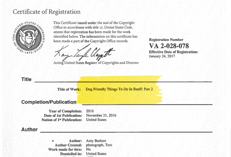 Certificate of Copyright Registration | GoPetFriendly.com