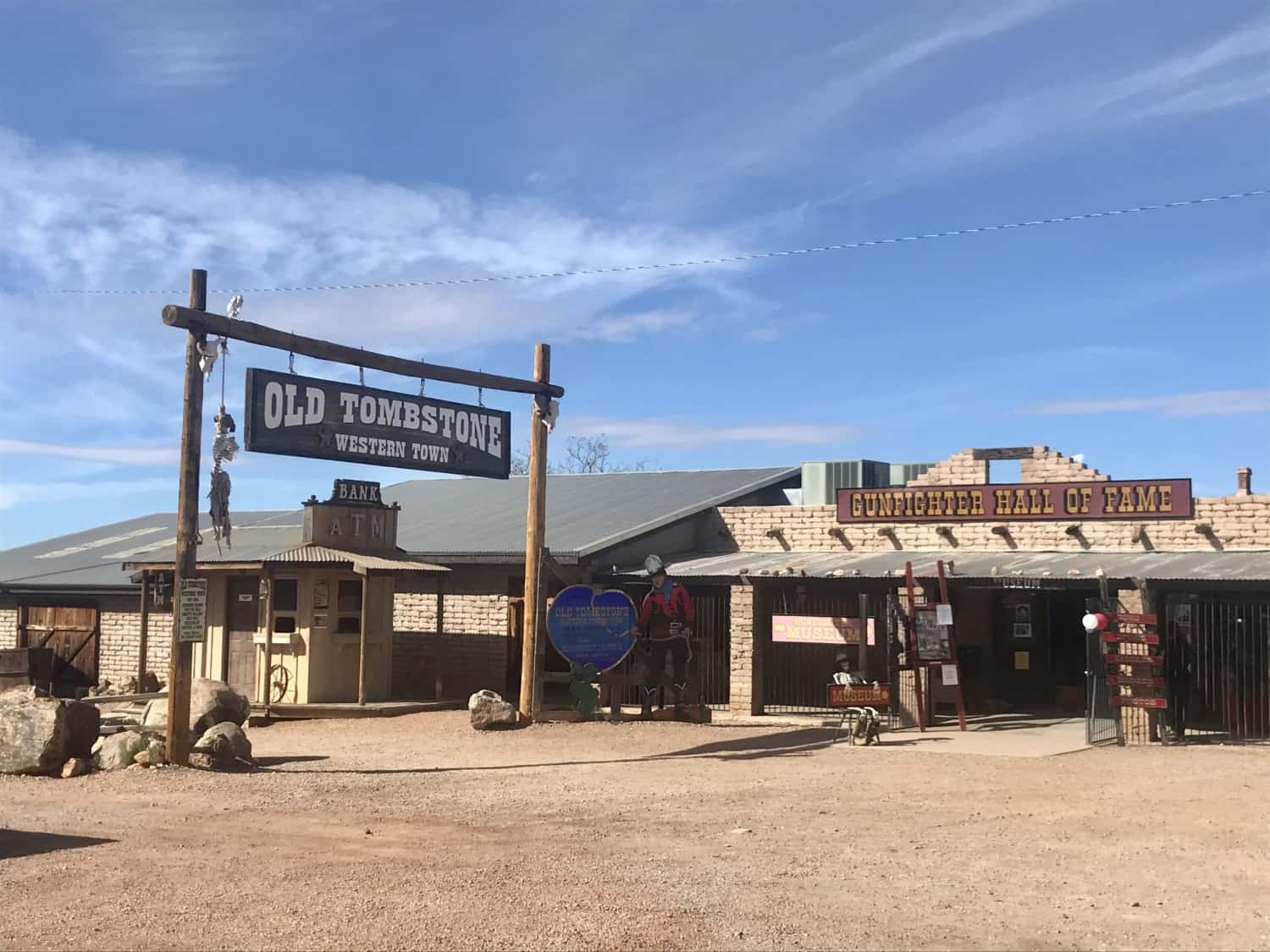 Overhead sign reading Old Tombstone Western Town