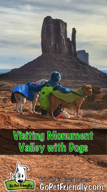 Woman with her dogs on a pet-friendly trail in Monument Valley, Utah