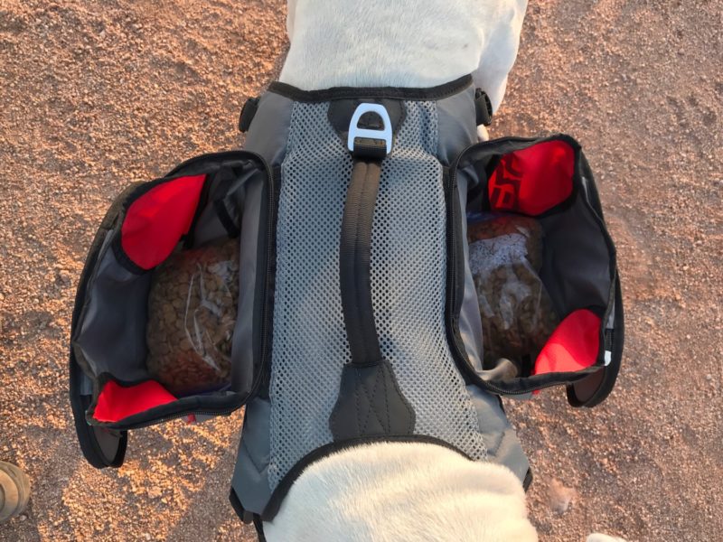 dog backpack with large saddlebag openings