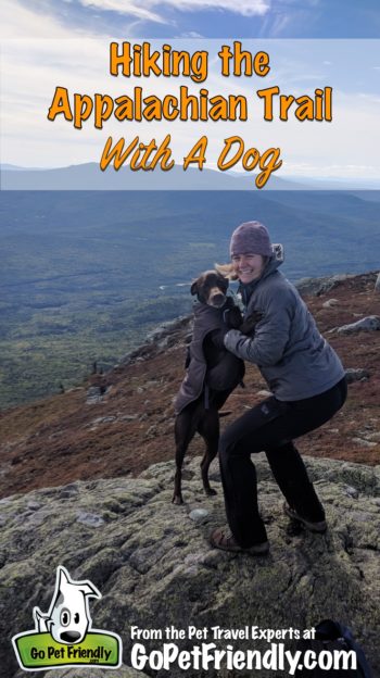 Hond en vrouw wandelen over de huisdiervriendelijke Appalachian Trail in Maine