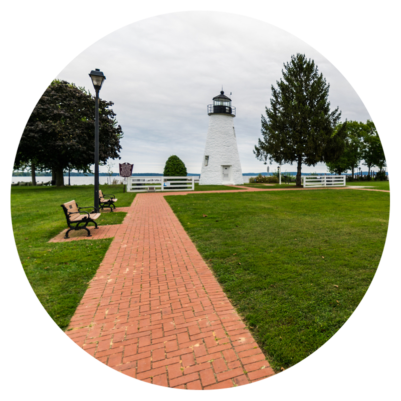 Park and lighthouse on the Chesapeake Bay in Harve de Grace, MD