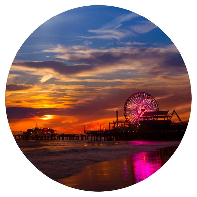 The Santa Monica Pier - the end of Route 66 - at sunset