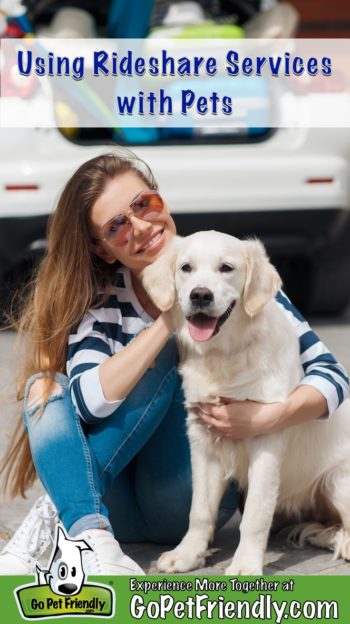 Woman with dog waiting for a rideshare service