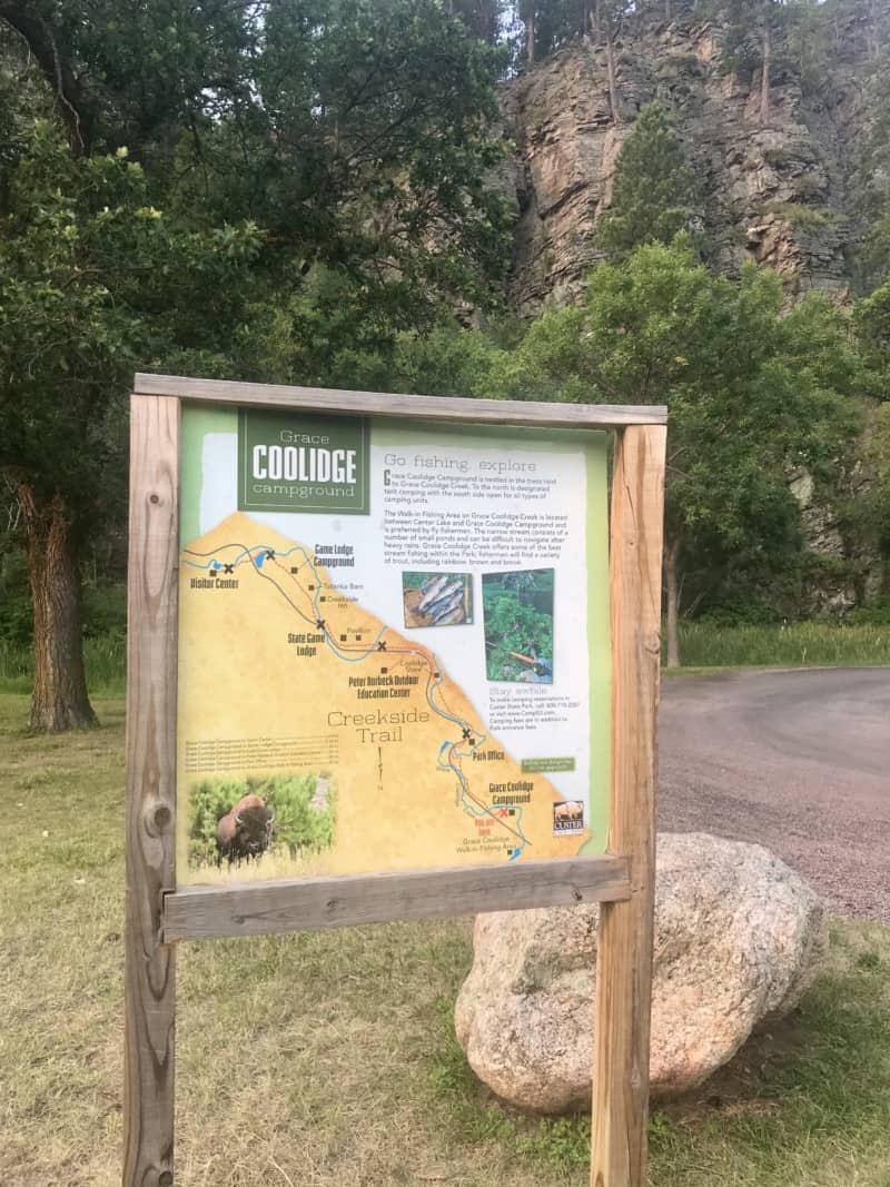 Sign at pet friendly Creekside Trail Trailhead in Custer State Park, South Dakota
