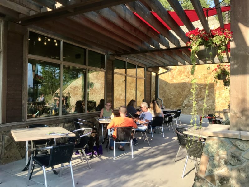 Pet friendly patio dining at Legion Lake Lodge in Custer State Park, South Dakota