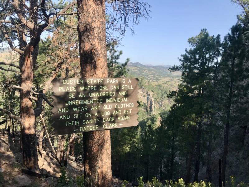 Sign along the pet friendly Lover's Leap Trail in Custer State Park, South Dakota