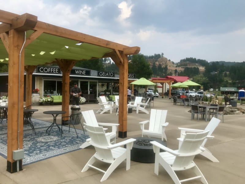 Pet friendly patio at Grapes & Grinds in Keystone, SD