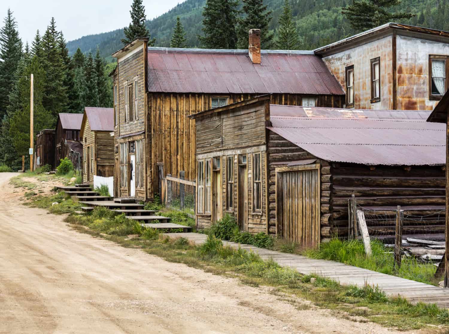 Main street in the pet friendly Saint Elmo Ghost Town in Colorado