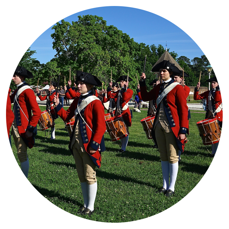 The Drum and Fife Corp at pet friendly Colonial Williamsburg on the Chesapeake Bay