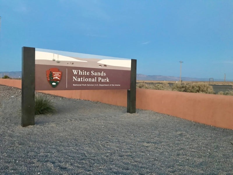 Sign at the entrance of White Sands National Park, NM