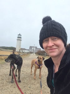 Woman and dogs on Cape Cod, MA