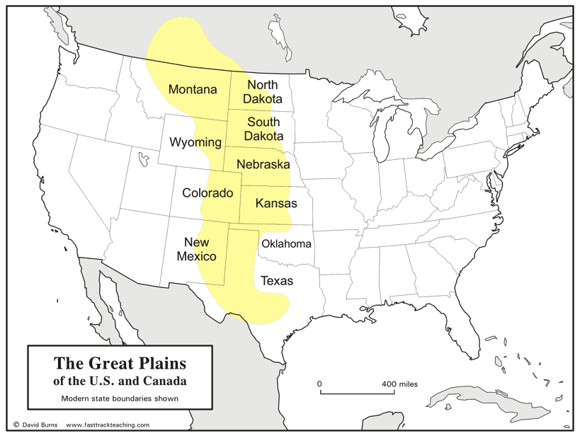 United States map showing where the Great Plains are located