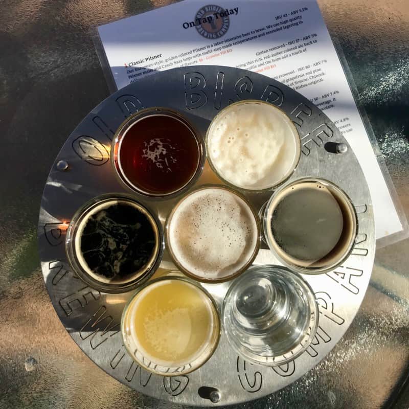 Flight of beers at Old Bisbee Brewing Company in Bisbee, AZ