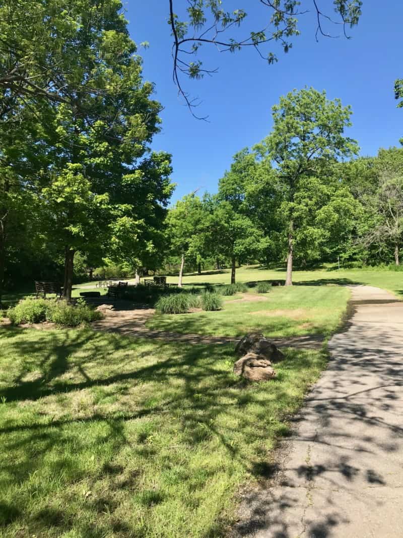 Paved path in pet friendly Stuart Park in Tulsa, OK