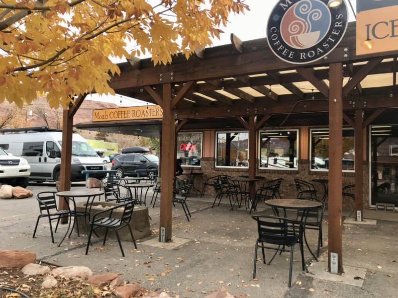 Outdoor seating area at Moab Coffee Roasters - Moab, UT