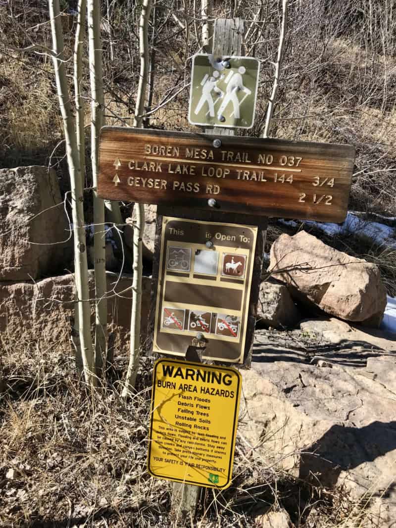 Sign for hiking trails in the Manti-La Sal National Forest near Moab, UT