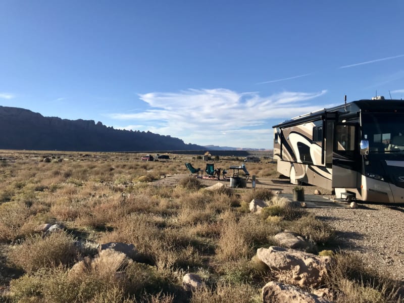 Motorhome parked at Ken's Lake Campground in Moab, UT
