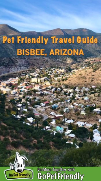 View of Bisbee, Arizona from above with mountains in the background