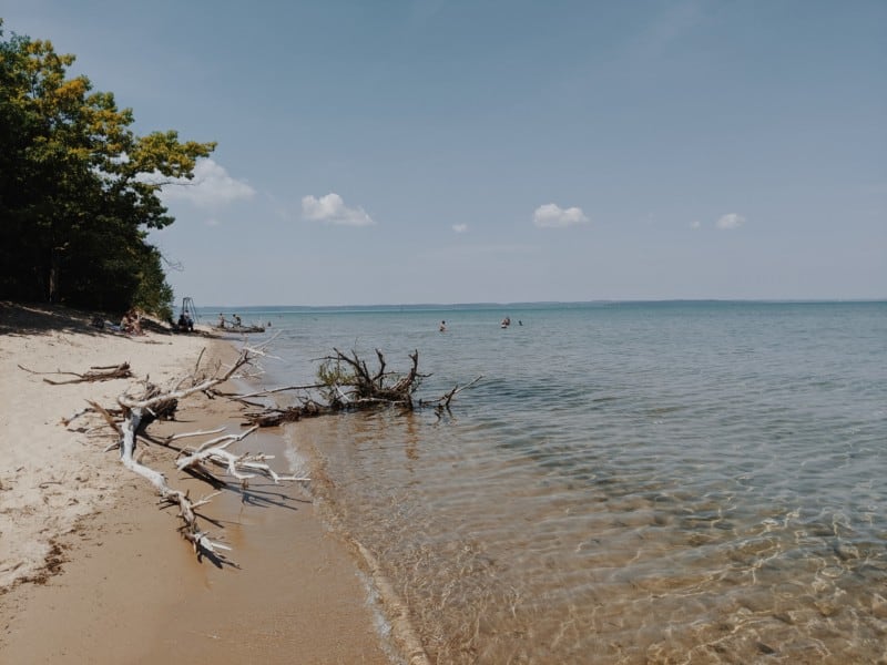 Dog friendly beach at Mission Point Lighthouse near Traverse City, MI