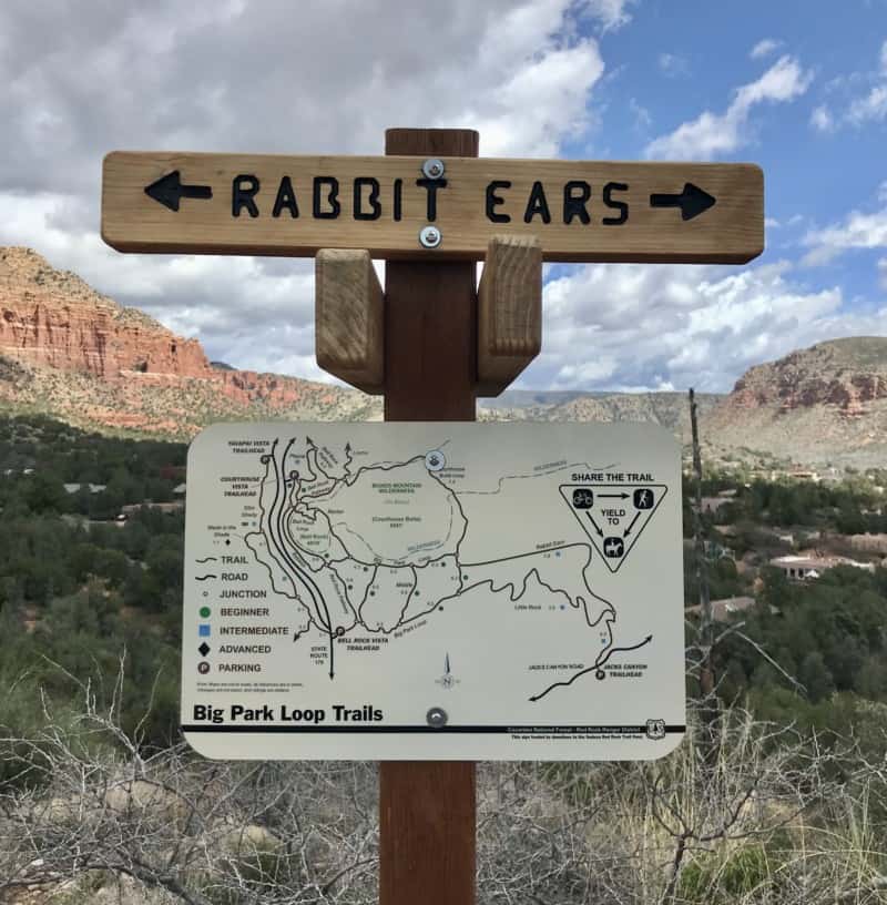 Sign for Rabbit Ears Trail in Sedona, Arizona