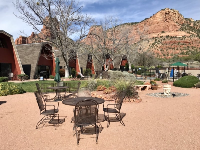 Outdoor seating area at the pet friendly Red Agave Resort in Sedona, AZ