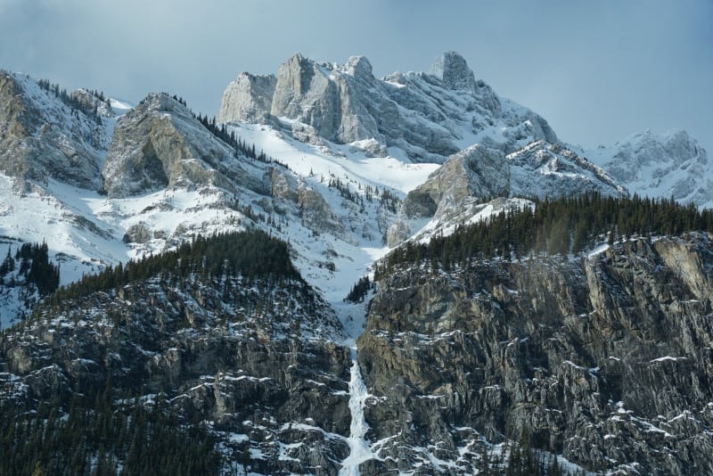 Close up of snowy mountains in Banff