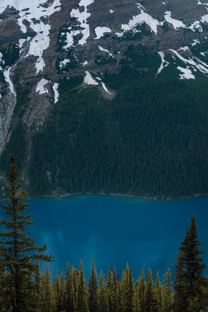 Close up of blue water at Peyto Lake, Banff.
