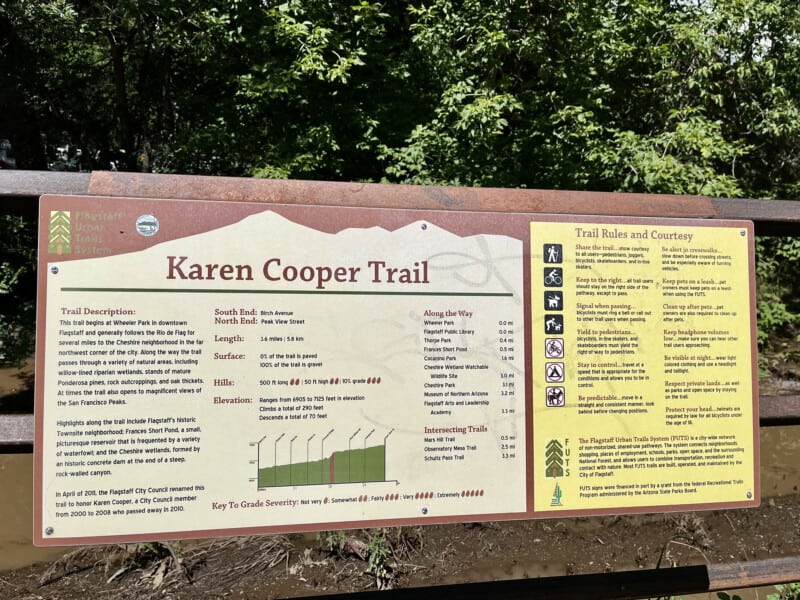 Sign for the Karen Cooper Trail in Flagstaff, AZ