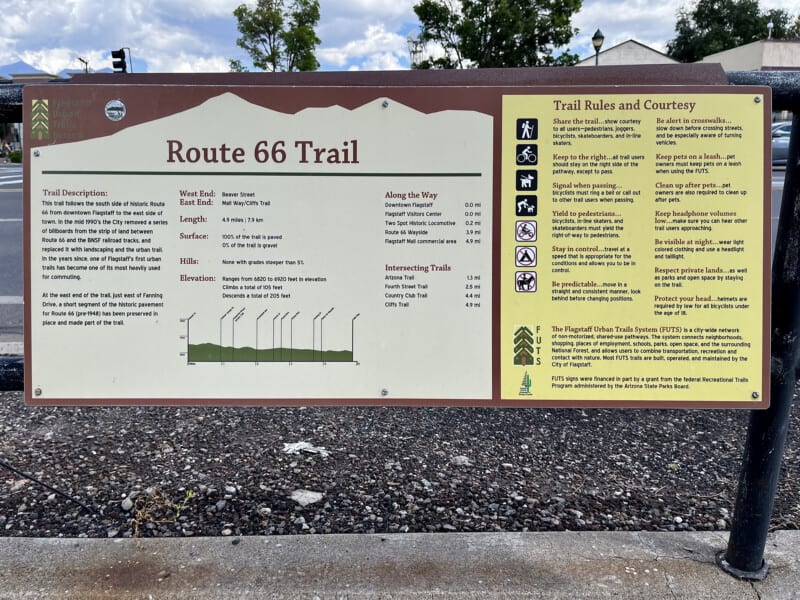 Sign for the Route 66 Trail in Flagstaff, AZ