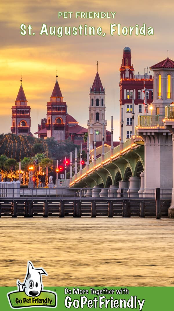 Bridge in pet friendly St. Augustine, FL with city in the background