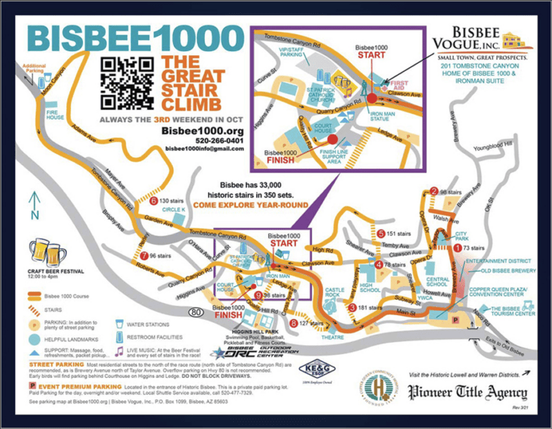 Map of the Bisbee 1000 Stair Climb 