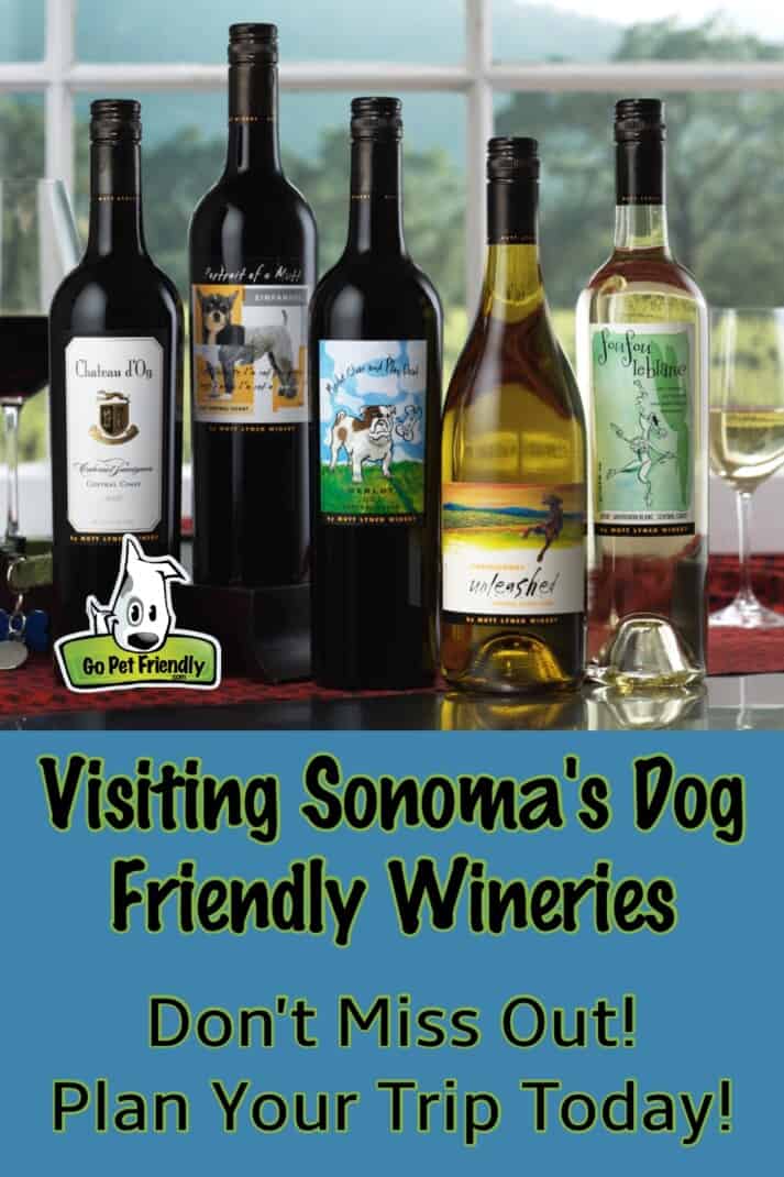 Bouteilles de vin avec étiquettes pour chiens - Visite des vignobles Dog Friendly de Sonoma